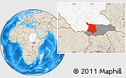 Shaded Relief Location Map of Juba, highlighted country, highlighted parent region