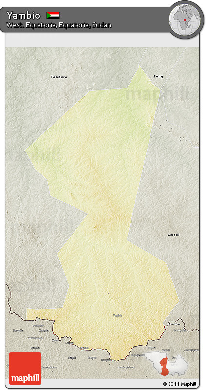 Physical 3D Map of Yambio, semi-desaturated