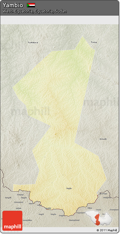 Physical 3D Map of Yambio, semi-desaturated