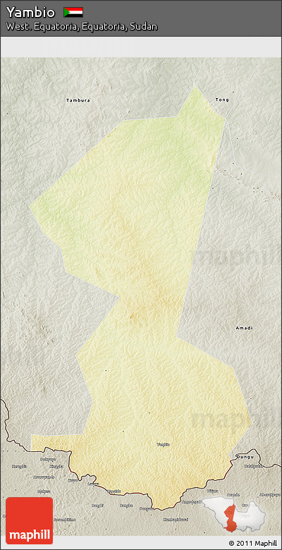 Physical 3D Map of Yambio, semi-desaturated