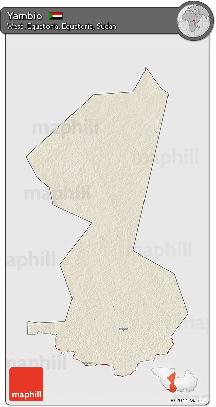 Shaded Relief 3D Map of Yambio, cropped outside