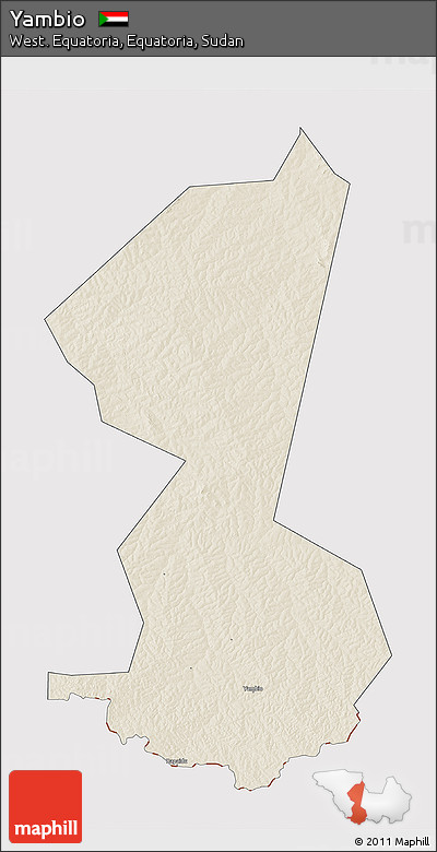Shaded Relief 3D Map of Yambio, cropped outside
