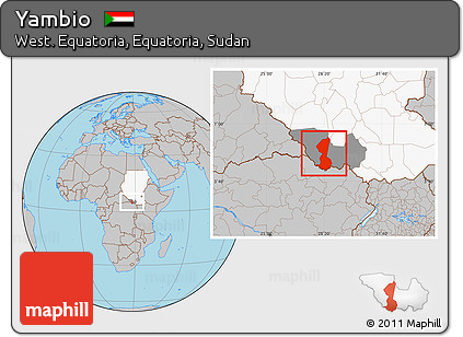Gray Location Map of Yambio, highlighted country, highlighted parent region