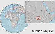 Gray Location Map of Yambio, highlighted parent region, within the entire country, hill shading