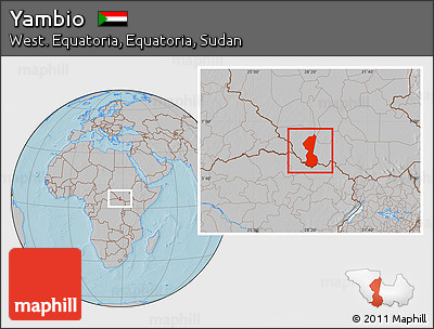 Gray Location Map of Yambio, hill shading