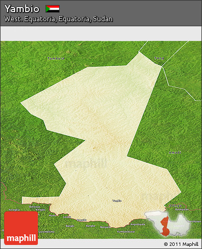 Physical Panoramic Map of Yambio, satellite outside