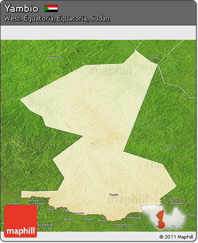 Physical Panoramic Map of Yambio, satellite outside
