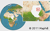 Satellite Location Map of Khartoum, highlighted country, within the entire country