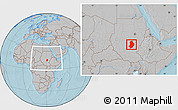Gray Location Map of Rashad, within the entire country, hill shading