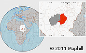 Gray Location Map of Rashad, highlighted country, highlighted parent region, hill shading