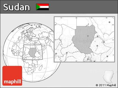 Gray Location Map of Sudan, blank outside, hill shading inside