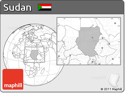 Gray Location Map of Sudan, blank outside, hill shading inside
