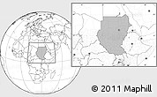 Gray Location Map of Sudan, blank outside, hill shading inside