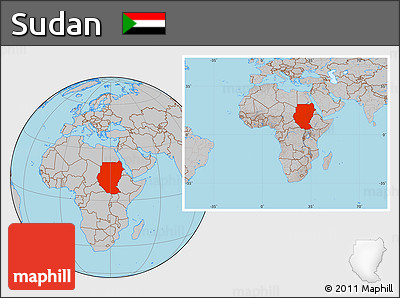Gray Location Map of Sudan, within the entire continent