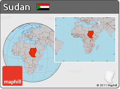Gray Location Map of Sudan, within the entire continent