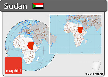 Gray Location Map of Sudan, highlighted continent, within the entire continent