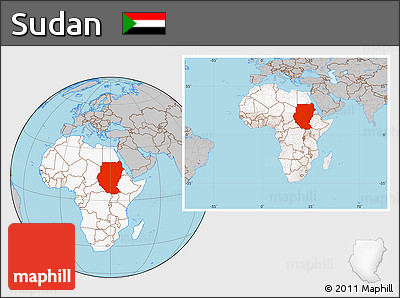Gray Location Map of Sudan, highlighted continent, within the entire continent