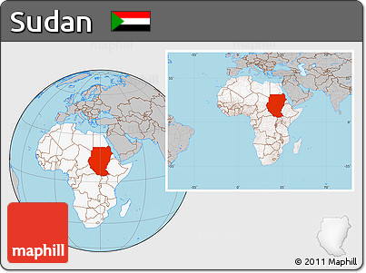 Gray Location Map of Sudan, highlighted continent, within the entire continent