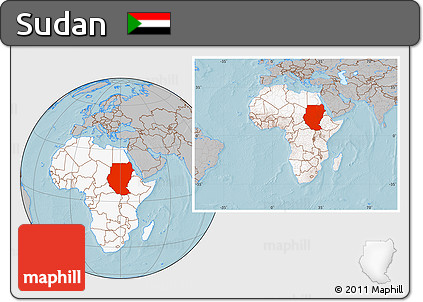 Gray Location Map of Sudan, highlighted continent, within the entire continent, hill shading