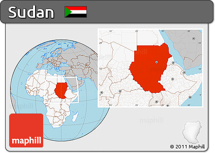 Gray Location Map of Sudan, highlighted continent