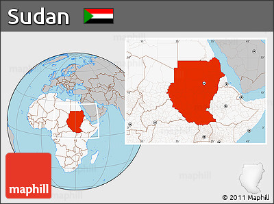 Gray Location Map of Sudan, highlighted continent