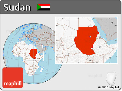 Gray Location Map of Sudan, highlighted continent