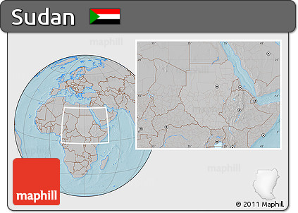 Gray Location Map of Sudan, hill shading outside