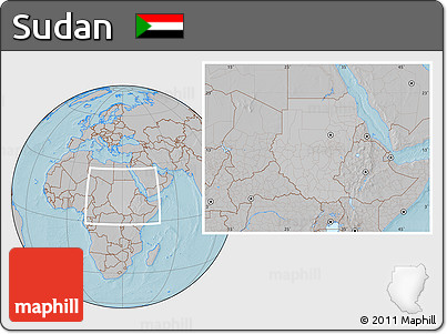 Gray Location Map of Sudan, hill shading outside