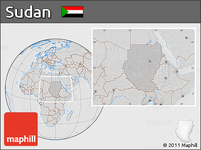 Gray Location Map of Sudan, lighten, desaturated, hill shading