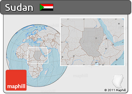 Gray Location Map of Sudan, lighten, desaturated, land only, hill shading