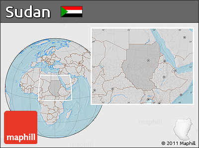 Gray Location Map of Sudan, lighten, desaturated, land only, hill shading