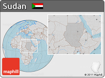Gray Location Map of Sudan, lighten, desaturated, land only, hill shading