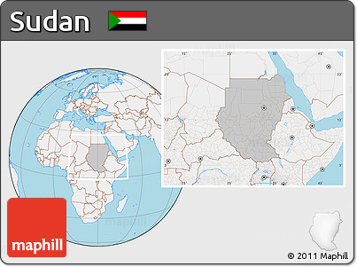 Gray Location Map of Sudan, lighten, land only