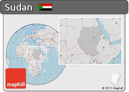 Gray Location Map of Sudan, lighten, land only, hill shading