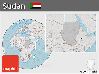 Gray Location Map of Sudan, lighten, land only, hill shading