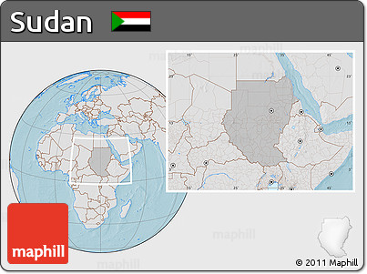 Gray Location Map of Sudan, lighten, land only, hill shading
