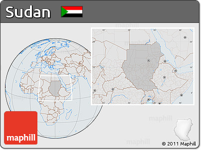 Gray Location Map of Sudan, lighten, semi-desaturated
