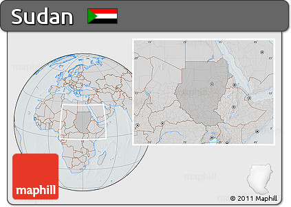 Gray Location Map of Sudan, lighten, semi-desaturated, hill shading