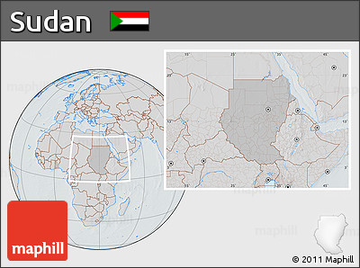 Gray Location Map of Sudan, lighten, semi-desaturated, hill shading