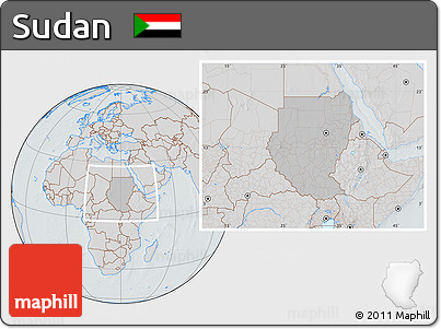 Gray Location Map of Sudan, lighten, semi-desaturated, hill shading