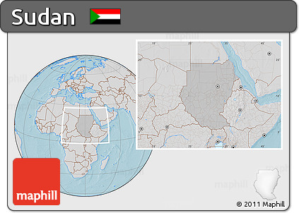 Gray Location Map of Sudan, lighten, semi-desaturated, land only, hill shading