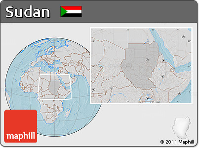 Gray Location Map of Sudan, lighten, semi-desaturated, land only, hill shading