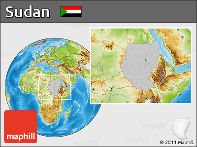 Gray Location Map of Sudan, physical outside