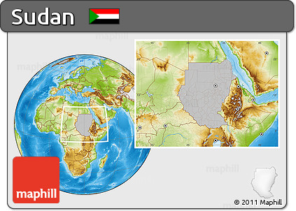 Gray Location Map of Sudan, physical outside, hill shading