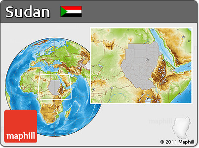 Gray Location Map of Sudan, physical outside, hill shading