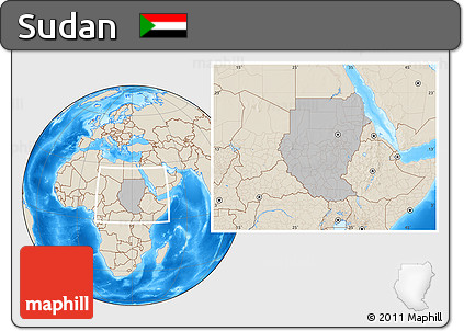 Gray Location Map of Sudan, shaded relief outside, hill shading