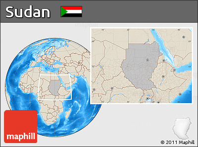 Gray Location Map of Sudan, shaded relief outside, hill shading
