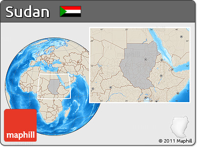 Gray Location Map of Sudan, shaded relief outside, hill shading