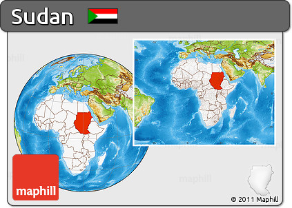 Physical Location Map of Sudan, highlighted continent, within the entire continent