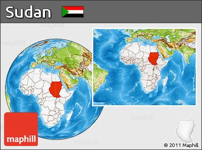 Physical Location Map of Sudan, highlighted continent, within the entire continent